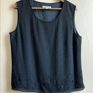 Y2K Party Luxurious Chic Black Beaded Sleeveless Sparkly Cocktail Top. Size 14W.
